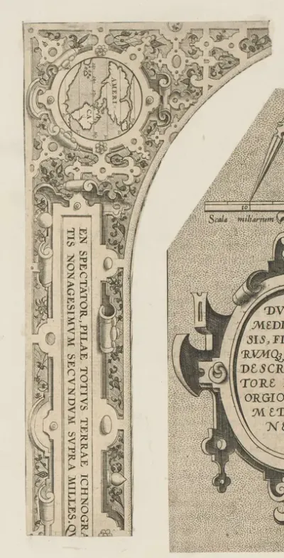 Hoekornament met kaart van Amerika