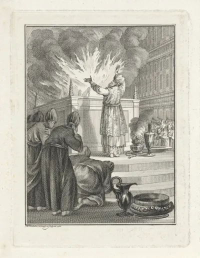 Hogepriester brengt een offer ter verzoening van Salomo