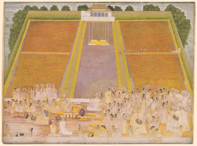 Holi Festival in a Walled Garden with Celebrants