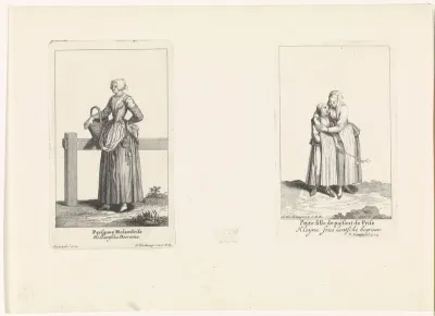 Hollandse boerin en Friese boerin met haar dochter