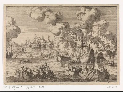 Hollandse koopvaardijvloot wordt in het Vlie door Engelse branders vernietigd, 1666
