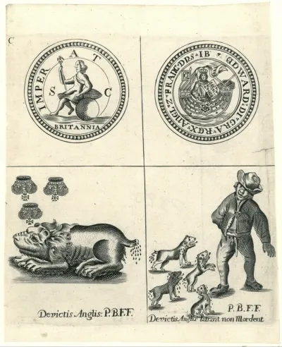 Hollandse spotprent op de Engelse doggen, 1672