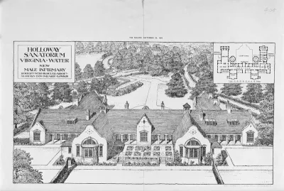 Holloway Sanatorium, Virginia Water, Surrey: aerial view showing the new male wing