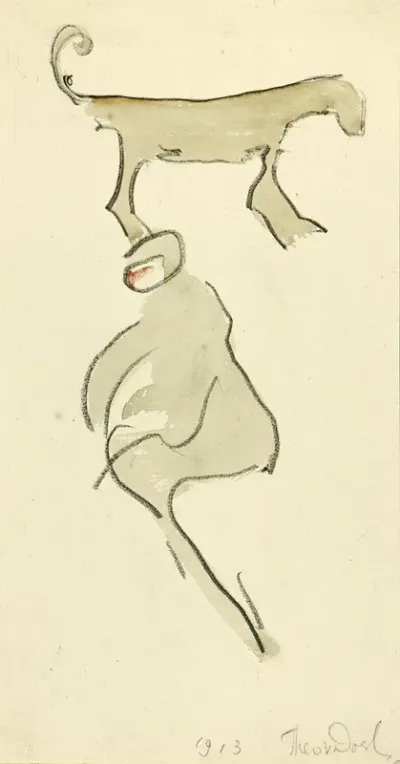 Hond en zittende figuur