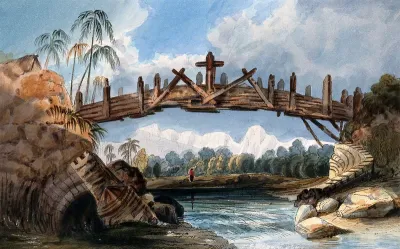 Honda, Colombia: a wooden bridge over the river Gualí