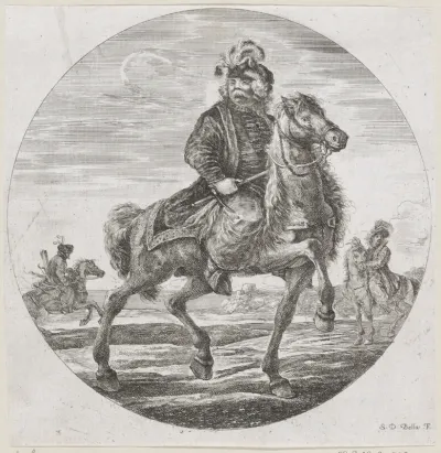 Hongaarse man met snor te paard naar rechts