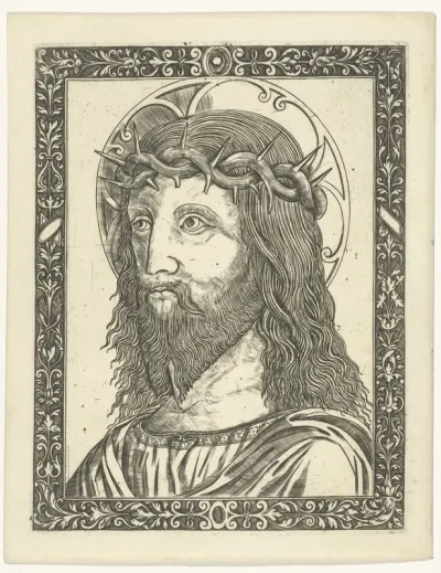 Hoofd van Christus met doornenkroon in omlijsting
