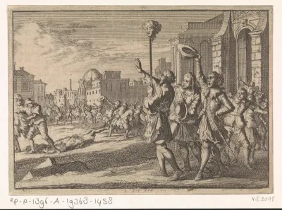 Hoofd van de gedode Masaniello wordt te Napels op een piek rondgedragen, 1647