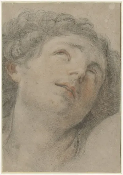 Hoofd van de heilige Sebastiaan, opwaarts ziende