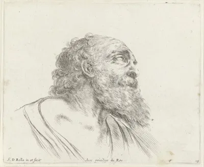 Hoofd van een kale oude man met baard, rechts naar boven kijkend (mogelijk H. Petrus)