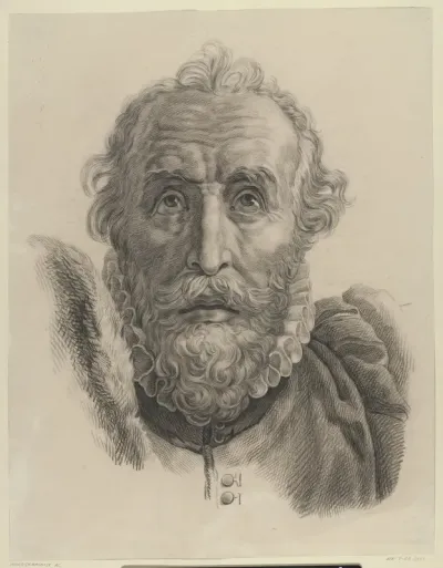 Hoofd van een man met baard, van voren