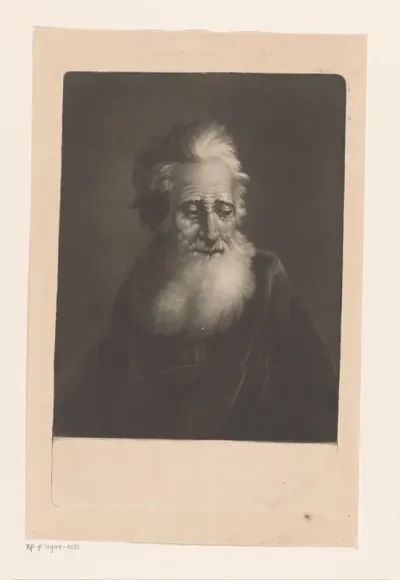 Hoofd van een oude man met baard en mantel