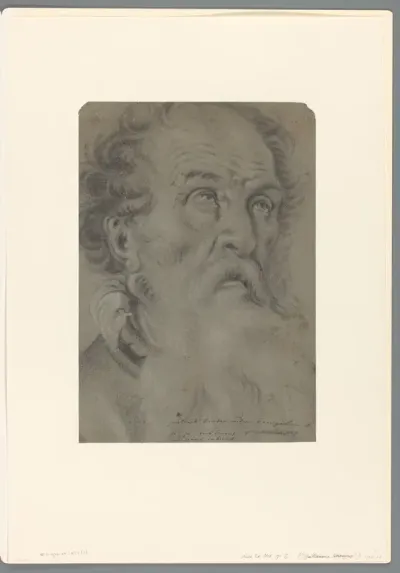 Hoofd van een oude man met baard, omhoog kijkend