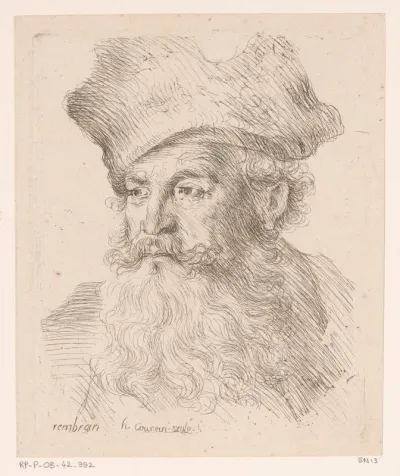 Hoofd van een oude man van boven kaal en profile