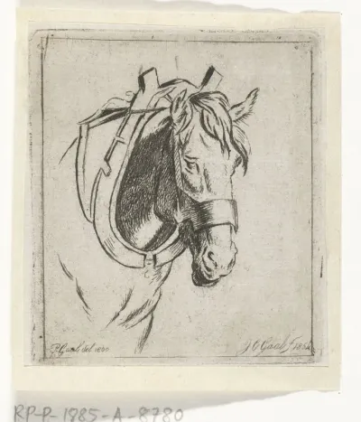 Hoofd van een paard met juk