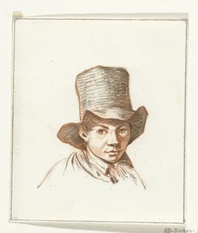 Hoofd van jongen met hoge hoed