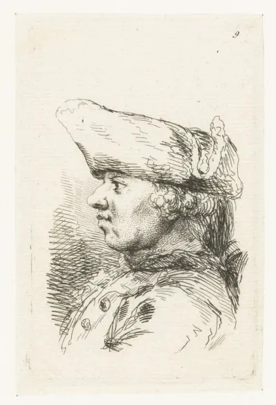 Hoofd van man met tricorne