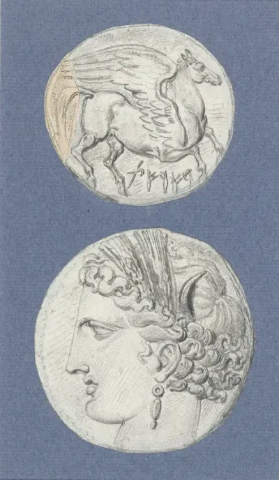 Hoofd van Persephone met dubbele aar in het haar, in profiel