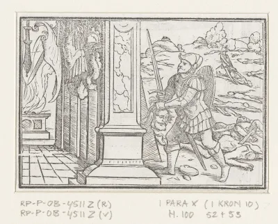 Hoofd van Saul wordt tempel van Filistijnen binnengebracht