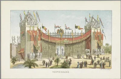 Hoofdingang van de Wereldtentoonstelling in Amsterdam, 1883