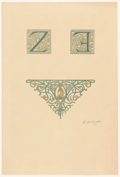 Hoofdletters E en Z en vignet met sater en panfluit