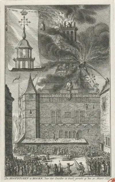 Hoofdtoren te Hoorn in brand, 1750