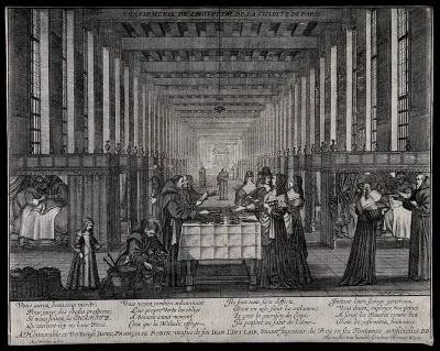 Hopîtal des Frères de la Charité, Paris: Anne of Austria visiting the charitable work of the monks