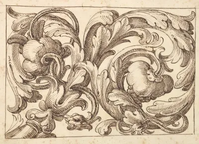 Horizontal Panel Design Filled with a Meandering Acanthus Rinceau and Two Fantastical Creatures.
