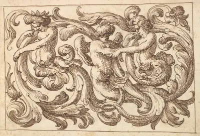 Horizontal Panel Design with Three Young Male Figures Interspersed between Acanthus Rinceaux