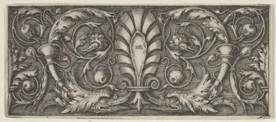 Horizontal Panel with a Central Palmette, Two Dolphins, and Meandering Tendrils