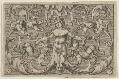 Horizontal Panel with a Female Figure with Leaves as Legs, from "Varii Generis Opera Aurifabris Necessaria"