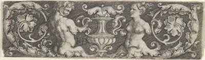 Horizontal Panel with a Half-Length Man and Woman Facing a Vase at Center