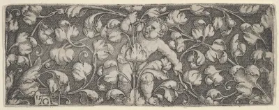 Horizontal Panel with Child Holding Tendrils Growing from Center