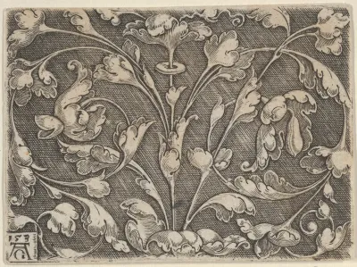 Horizontal Panel with Scrolling Tendrils Growing from Center