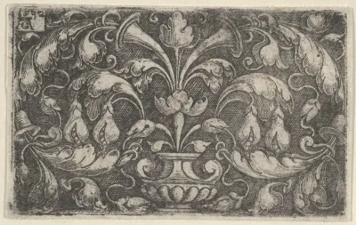 Horizontal Panel with Tendrils Growing Outwards from a Vase at Center