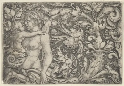Horizontal Panel with Triton and Child Surrounded by Foliage