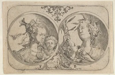 Horizontal Panel with Two Medallions Containing Cupid