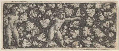 Horizontal Panel with Two Nude Boys Surrounded by Tendrils