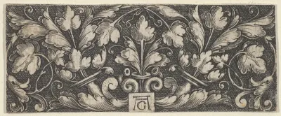 Horizontal Panel with Two Tendrils Sprouting Upwards from Horns at Center