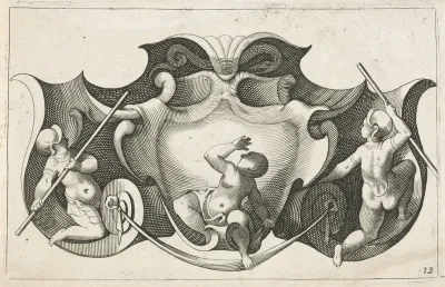 Horizontale cartouche met drie kinderen