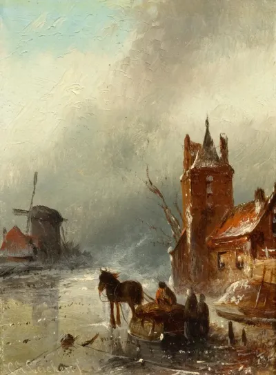 Horse-drawn sleigh on ice