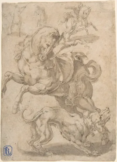 Horses and Dog