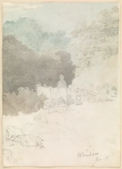 Horses and pigs in a landscape, Windsor