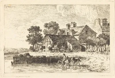 Horses Being Led to Water on a Winding Riverbank