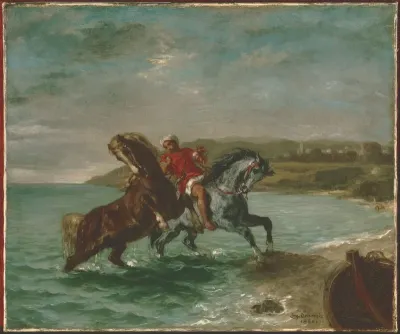 Horses coming out of the sea. Painting by Eugène Delacroix (1798 1863)