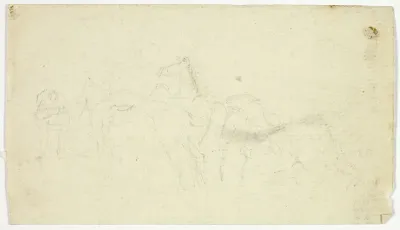 Horses with Groom (recto); Sketches of Peasant with Basket (verso)