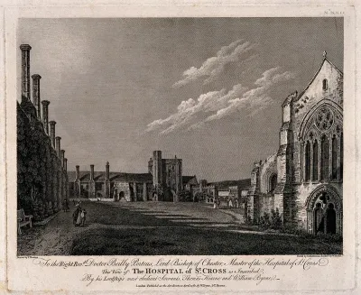 Hospital of St. Cross, Winchester, Hampshire. Etching by S. Middiman and W. Byrne, 1780, after T. Hearne