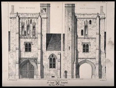 Hospital of St. Cross, Winchester, Hampshire: gate house. Transfer lithograph by J.R. Jobbins, 1857, after F.T. Dollman