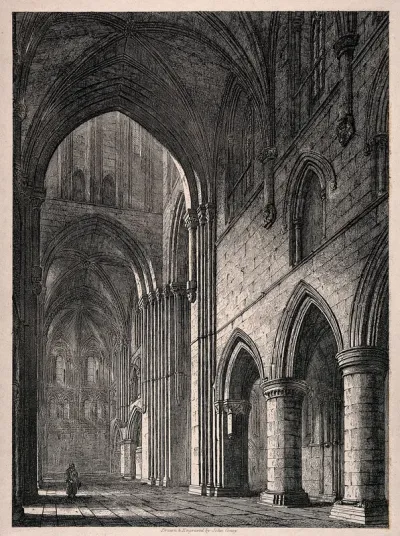 Hospital of St. Cross, Winchester, Hampshire: the arches. Etching by J. Coney