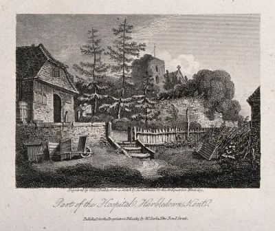 Hospital of St. Nicholas Harbledown, Harbledown, Kent. Line engraving by W. Deeble, 1815, after H. Gastineau